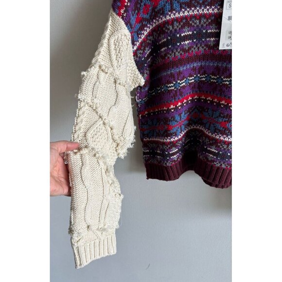 Zara Womens Oversized Contrasting Knit Jacquard Sweater Purple Beige Size S - Picture 4 of 10